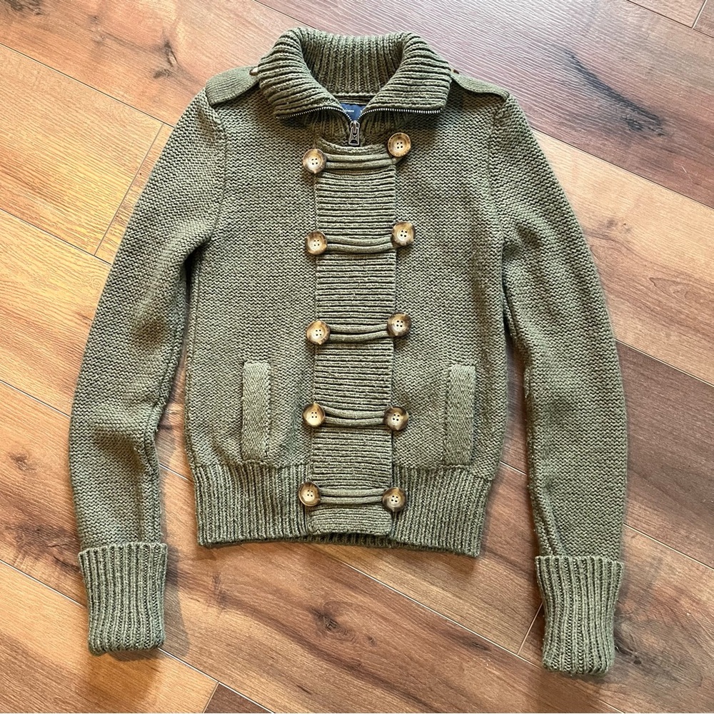 Vintage American Eagle Outfitters Y2K Double Breast Military Zip Up Sweater S